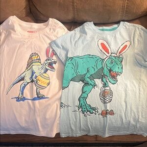 Fabkids Dinosaur Easter Tees - White and Light Blue